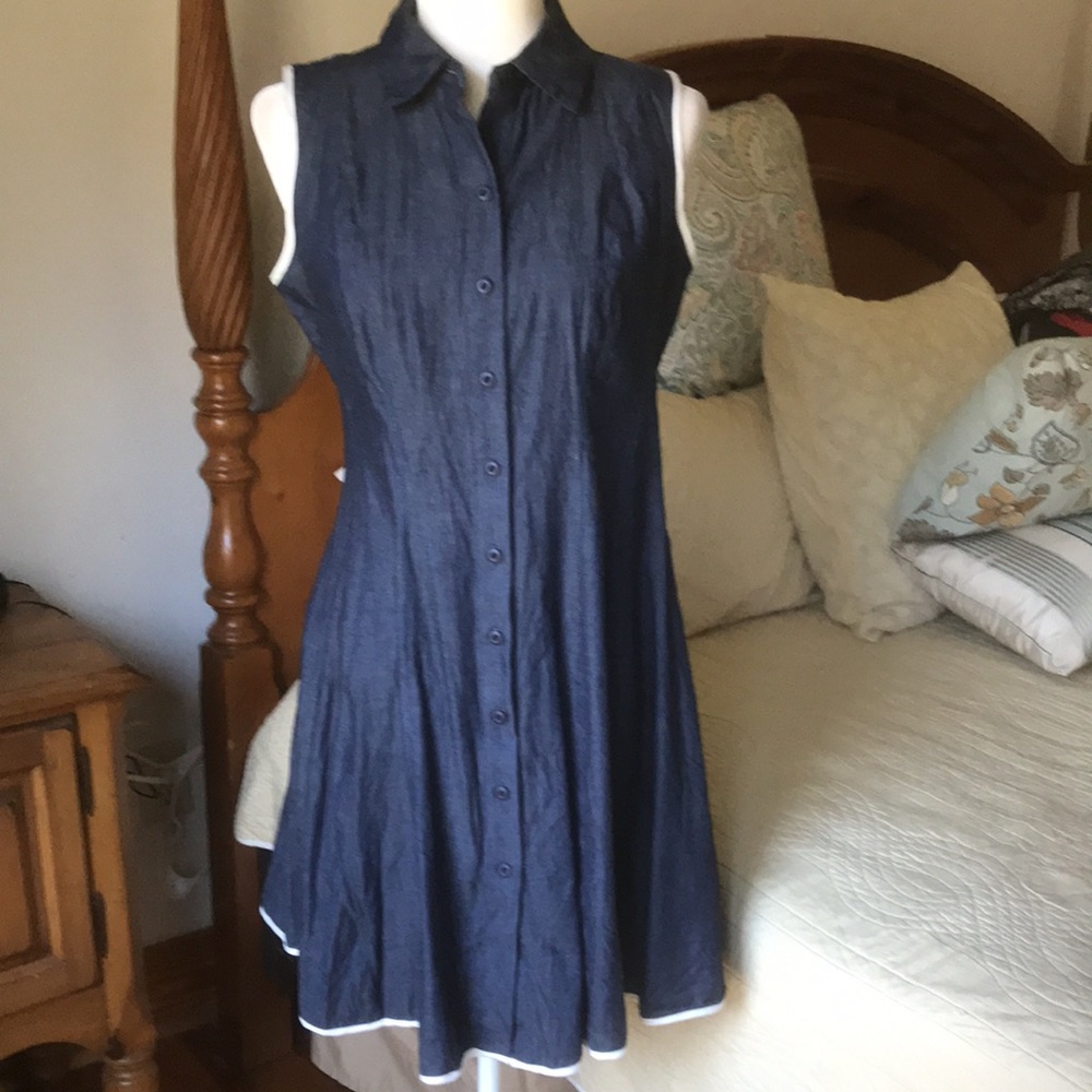 M by Mia  Sleeveless  Blue Dress with White Trim Size 8